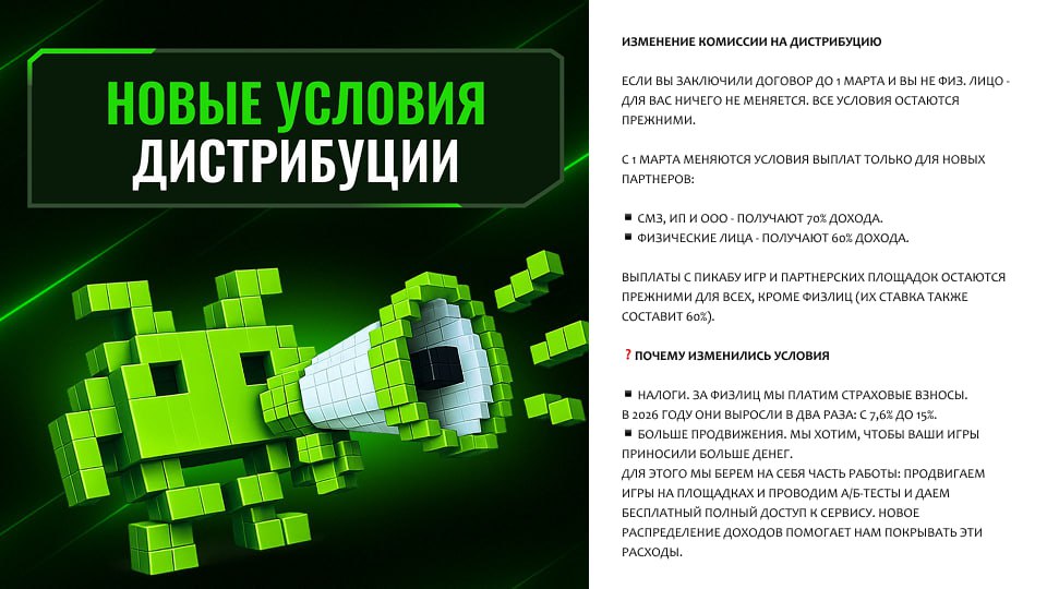 Изменение комиссии на дистрибуцию GamePush